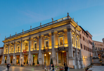 Fototapeta na wymiar Campidoglio seat of the municipality of Rome, illuminated in the evening