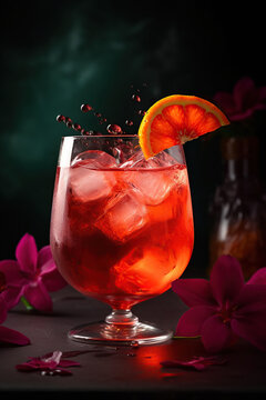 Tropical Hibiscus Spritz Cocktail is a sweet and floral version of the popular Italian Aperol Spritz. Generative Ai