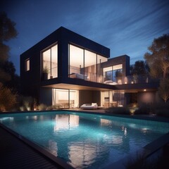 Obraz na płótnie Canvas Modern house with a pool, architectural photography