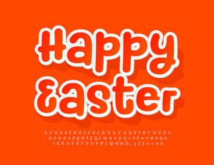 Vector cute card Happy Easter. Creative orange Font. Playful set of calligraphic Alphabet Letters, Numbers and Symbols