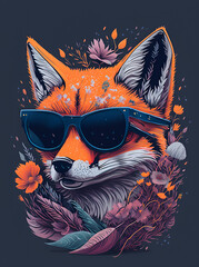 A Fox head wearing trendy sunglasses. AI generated illustration