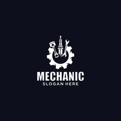 Mechanical technology logo, gear and piston combination logo symbol. engine parts