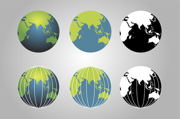 grapich design of Planet Earth in different designs. Earth icon set. 3d and flat icon of planet Earth. Vector illustration