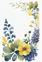 Foto op Canvas Vertical Floral Frame, Watercolor Flowers, Illustration, Generative AI © Vig