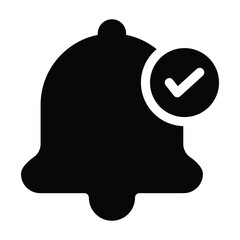 Notification Bell Alert Icon Black and White Fill Icon Design For Mobile Apps, Web and Design Elements, Reminder Icon Vector Illustration