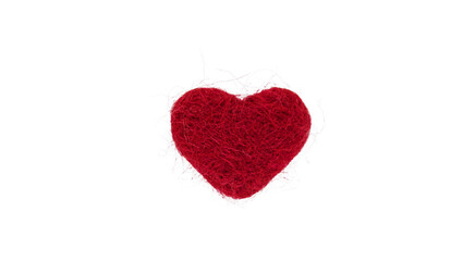 woolen heart isolate on a white background. Selective focus. Love.