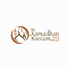 Obraz premium Ramadan Kareem logo Vector set, Logo to welcome the Holy Month of Ramadan with beautiful colors.