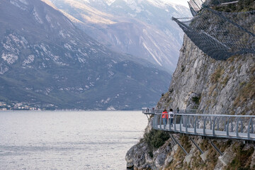 Ciclopista del Garda - Bicycle road and foot path over Garda lake with beautiful landscape scenery...