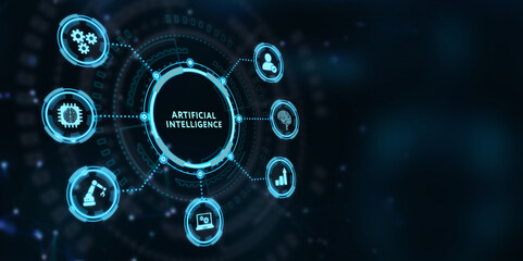 Fototapeta premium Artificial intelligence (AI), machine learning and modern computer technologies concepts. 3d illustration