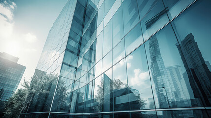 Modern glass wall commercial buildings exterior. Generative Ai
