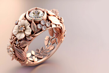 Precious carved ring. Luxur. Banner. Copy space. Generative AI