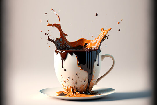 A cup of coffee from which splashes. Generative AI