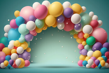 Generative AI of colorful balloon garland for children's day or parties. 
