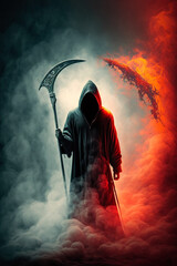 Obraz premium Generative AI of the Grim reaper emerging from smoke. 