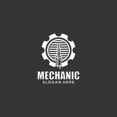 Mechanical technology logo, gear and piston combination logo symbol. engine parts