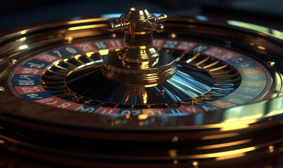 Beautiful shiny new roulette close up. Gambling and excitement concept. Casino equipment. Generative AI.