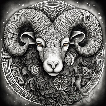  Celtic-style black and white zodiac sign Capricorn created with generative AI technology