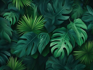 Naklejka na ściany i meble Tropical leaves background. Monstera leaves pattern. Vector illustration.
