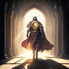 Majestic Knight in Castle Hallway Generative AI