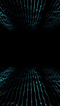 Artistic oscillation waves loop motion on vertical black copy space background. Concept digital technology.