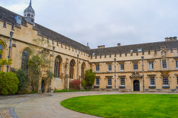 UK, Oxford, 23.03.2023: View to the entrance garden of the St John's College which is constituent college of the University of Oxford.  