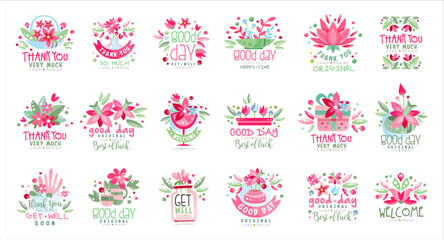 Bright wildflowers seamless pattern card templates set. Colorful delicate flowers repeating print for backdrop, wallpaper, packaging, textile floral design vector