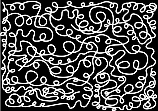 Fun black and white scribbles line doodle pattern. Creative abstract drawing background for children.