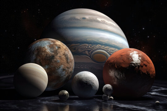 Planets of the solar system in the universe. AI generated