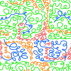 Fun colorful line scribble doodle seamless pattern.