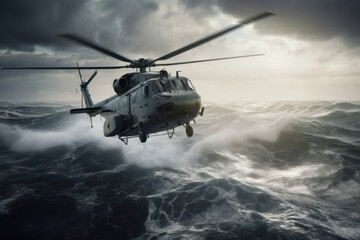 Fototapeta na wymiar Navy Helicopter in the Middle of the Ocean