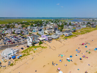 Fototapeta na wymiar Newbury Beach aerial view in summer on Plum Island in town of Newbury, Massachusetts MA, USA. 