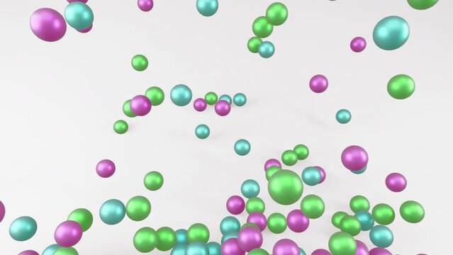 Falling and bouncing multicolored balls on a white podium similar to unusual candies that create a good and festive mood in 3D animation 4k conceptual stock video