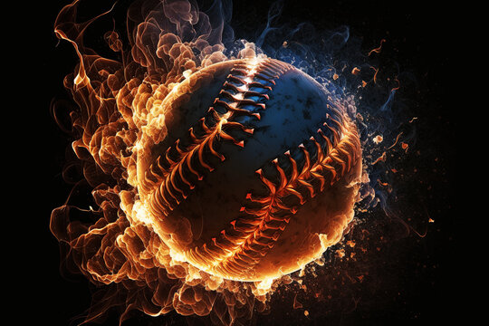 Baseball ball on fire. Generative AI.