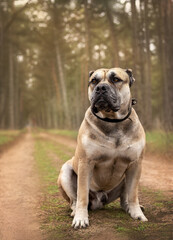 A large cadebo dog sits on a path in the forest.
Magnificent huge watchdog.
Purebred dog for a walk in the forest.
Beautiful big cadebo dog on a path in the forest.