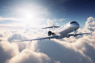 Fototapeta na wymiar Private Jet Soaring above the Clouds on a Sunny Day