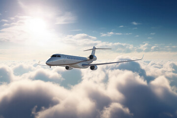 Fototapeta premium Private Jet Soaring above the Clouds on a Sunny Day