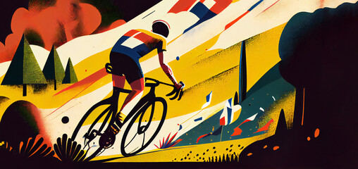 Tour de France cycling sport competition, line art ai generative illustration.  - obrazy, fototapety, plakaty