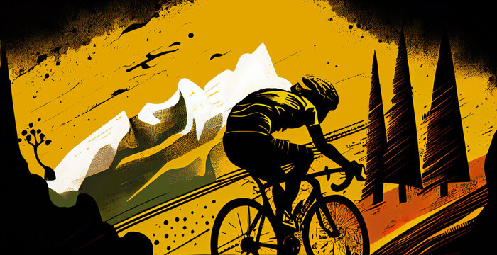 tour de France cyclist competition, le grand départ. Generative ai illustration with copy space. 