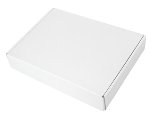 Closed blank white carton pizza box isolated on transparent background