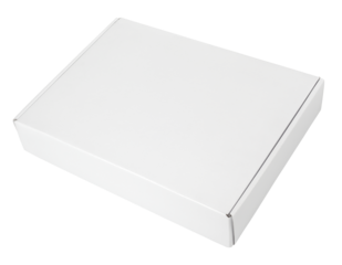 Closed blank white carton pizza box isolated on transparent background