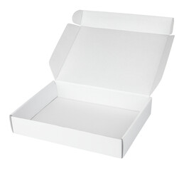 Open blank carton pizza box isolated on transparent background
