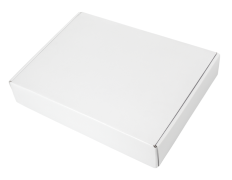 Closed blank white carton pizza box isolated on transparent background