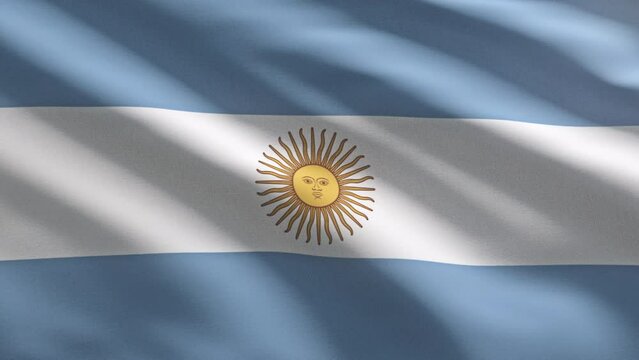 Fluttering the flag of the South American Republic of Argentina. Blue and white tricolour flag of south america country of Argentina. South America nation Argentina flag with a face in the middle.
