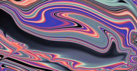 Liquid abstract wavy swirl background. Azurine, coral, blue