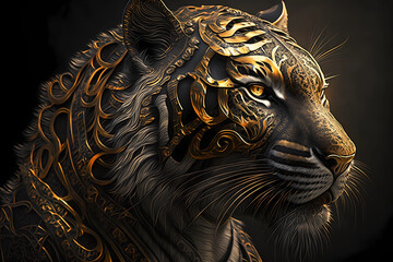 Gold black tiger art. AI generation