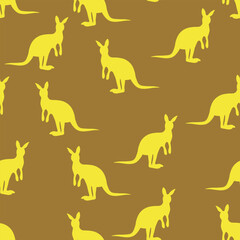 Vector flat illustration with silhouette kangaroo and baby kangaroo. Seamless pattern on color background. Design for card, poster, fabric, textile. Pray for Australia and animals