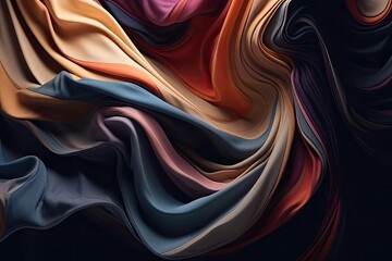 Fototapeta na wymiar Multicolored silk, very fine wavy fabric, beautiful abstract background, flowing texture, flowing, waving. Generative AI