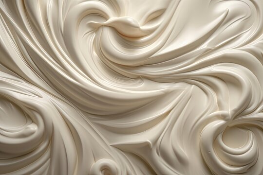 Vanilla White Cream, Ice Cream, Whipped Cream, Abstract Background With Swirl Pattern, Flowing Texture, Generative AI 