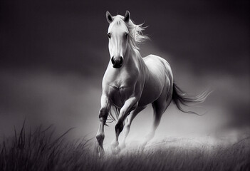 Obraz na płótnie Canvas Wild horse running freely in a wide-open field