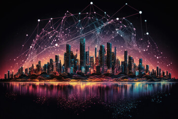Obraz premium Big data connection technology. Smart city and digital transformation.Telecommunication and communication network concept